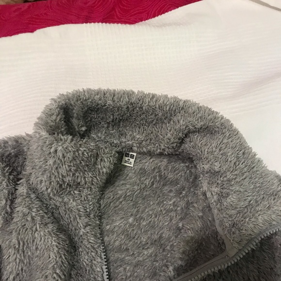 Grey Fuzzy Zipper up Sweater - Picture 3 of 9
